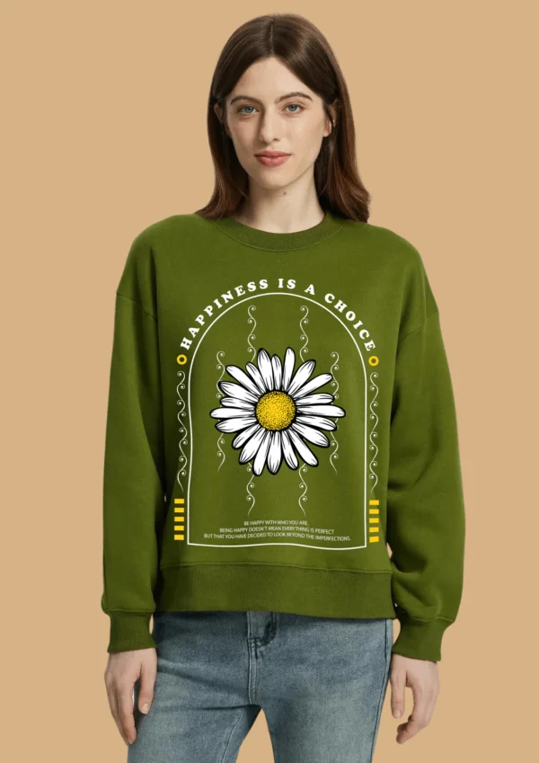 Happiness Is A Choice Printed Olive Green Sweatshirt By Offmint